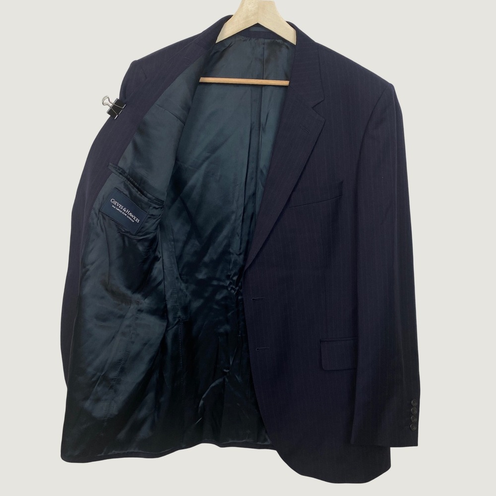 Gieves & Hawkes Navy Blue Pinstripe 100% Wool Sport Coat Blazer Suit Jacket 42L